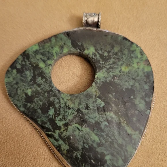 Tibetan Turquoise & Repoussé Silver Bird Pendant